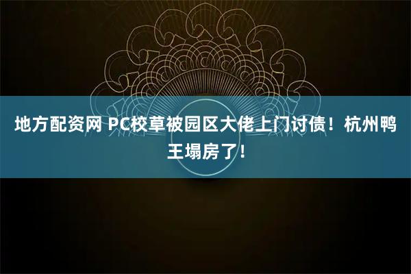 地方配资网 PC校草被园区大佬上门讨债！杭州鸭王塌房了！